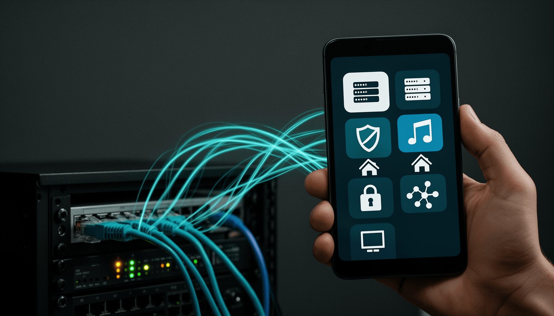 Person opening Peephole on an Android phone near a private home network